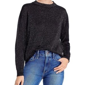 NWT AQUA Women's Black Rainbow Metallic Ribbed Crewneck Sweater Top Size S